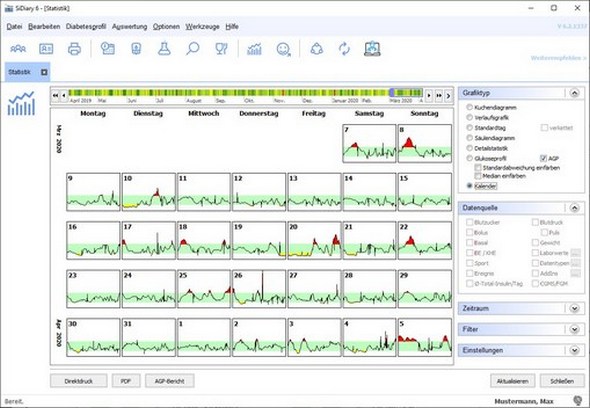 SiDiary-Statistik mit Kalendergrafik