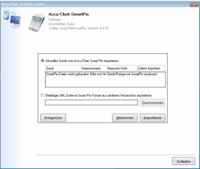 Datenbernahme vom Accu-Chek Smart Pix ins Diabetes-Tagebuch