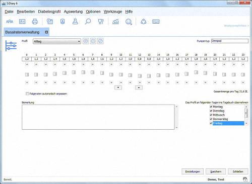 SiDiary - Diabetes Software - Basalraten fr Pumpentrger