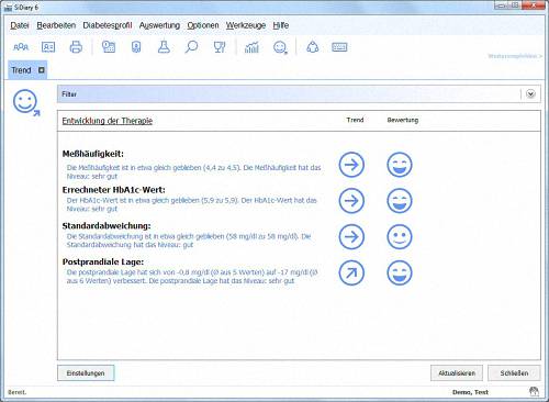 SiDiary - Diabetes Software - Trendanalyse